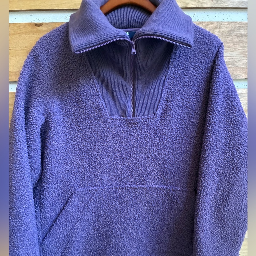 Lands End Womens Purple Sherpa Fleece Quarter Zip Pullover Sweater Large 14-16